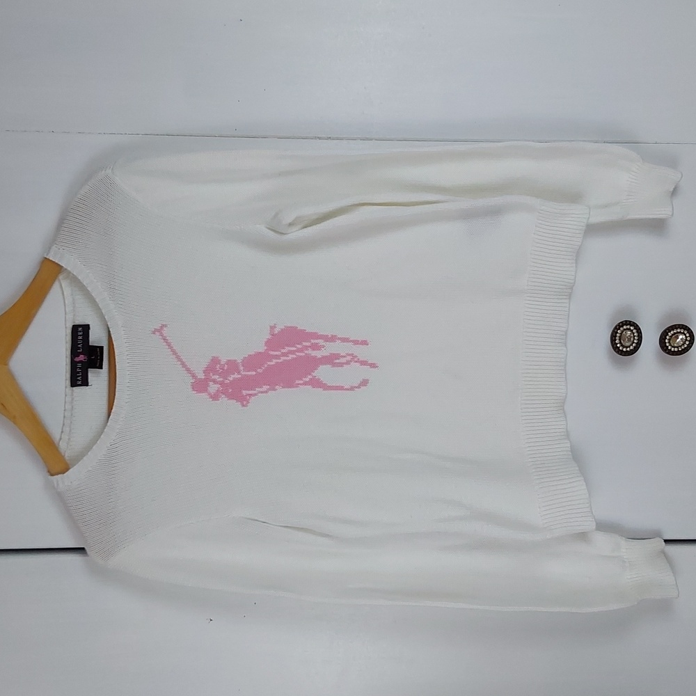 Ralph Lauren Black Label White and Pink Kids Sweater